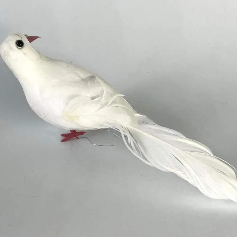 Vintage White Feathered Dove Bird‎ Christmas Tree Ornament 9